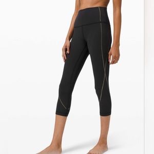 Lululemon Yoga Align Crop Leggings Black Gold Trim High Rise Size 4